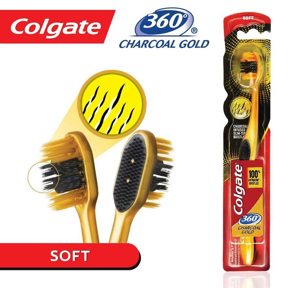 مسواک کلگیت مدل 360 Charcoal Gold بسته 12 عددی مجموعه 6 عددی (کارتنی) - Image 2