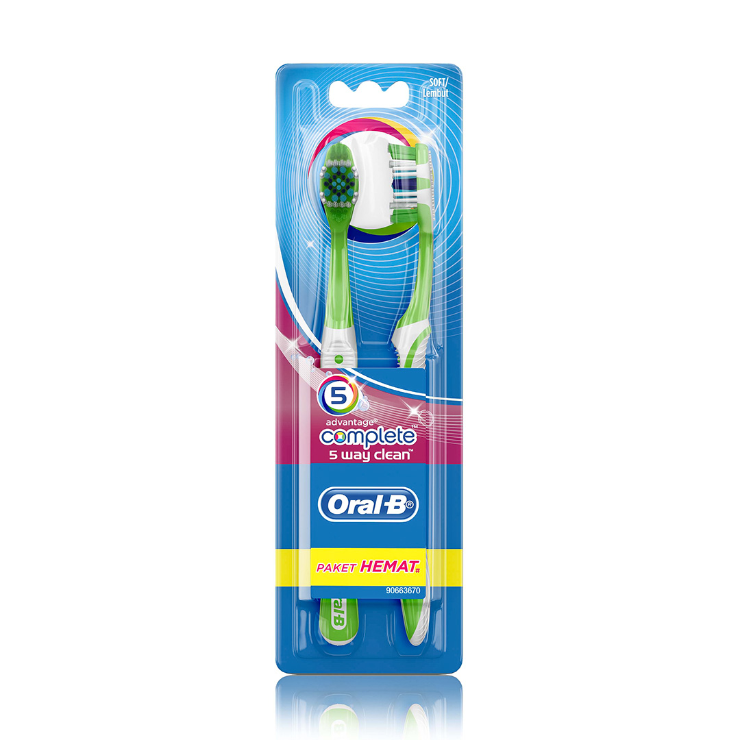 مسواک دوقلو اورال بی Complete 5 way clean برس نرم بسته 12 عددی