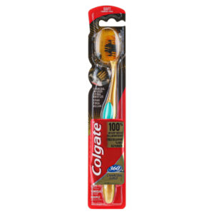 مسواک کلگیت مدل 360 Charcoal Gold با برس نرم بسته 12 عددی