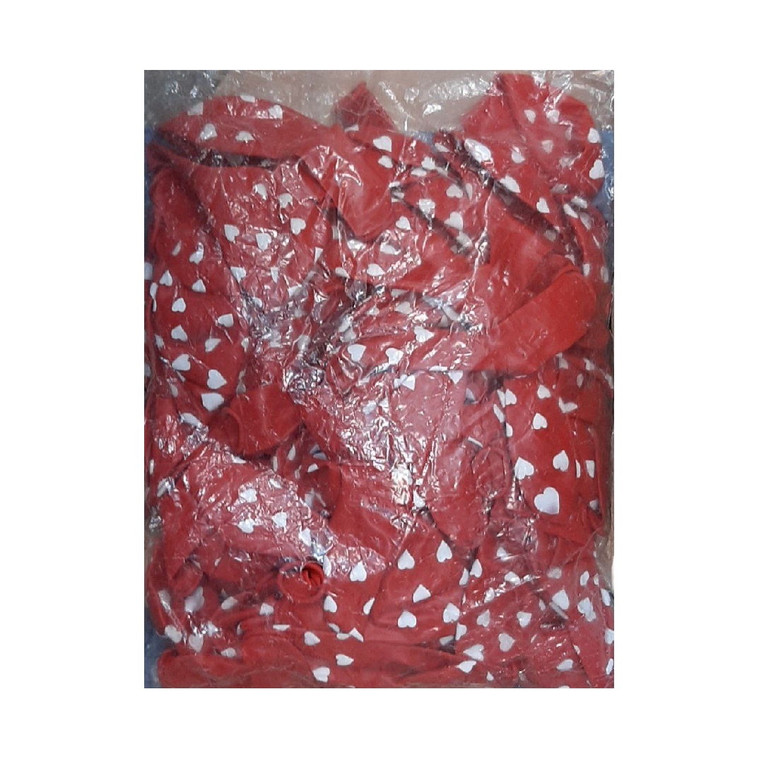 بادکنک تمام چاپ طرح قلب رنگ قرمز بسته 100 عددی