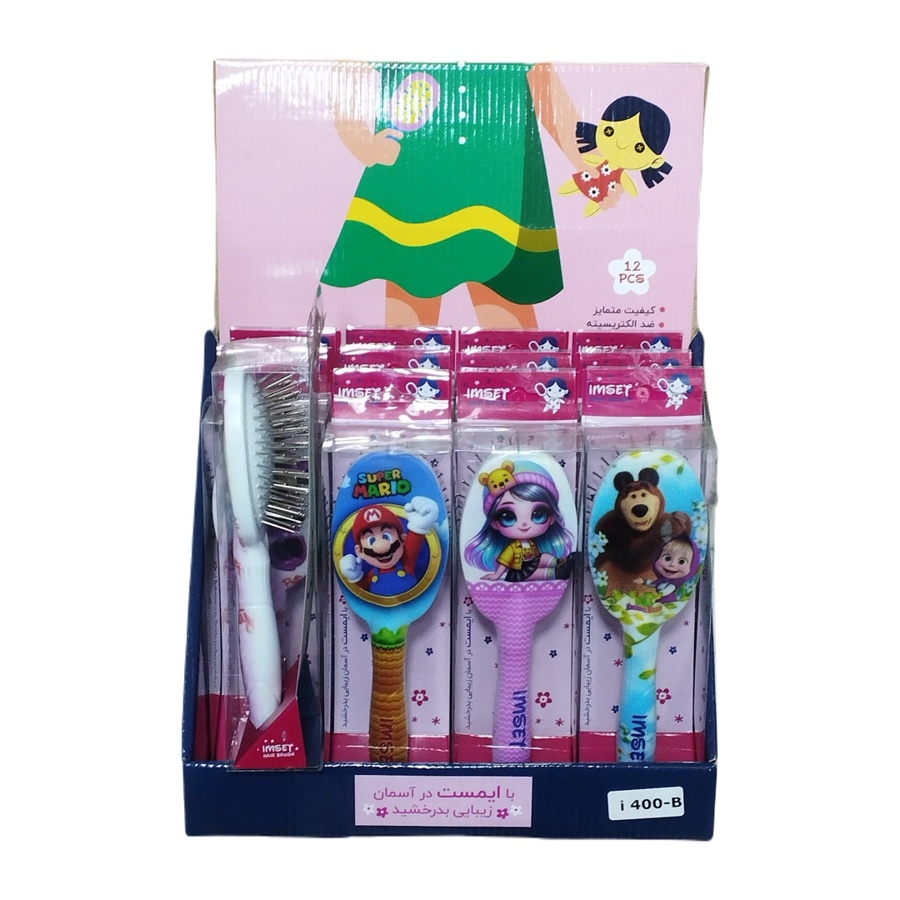 فروشگاه اینترنتی استوریکس - فروش عمده برس مو بچگانه ایمست طرح کارتونی بسته 12 عددی