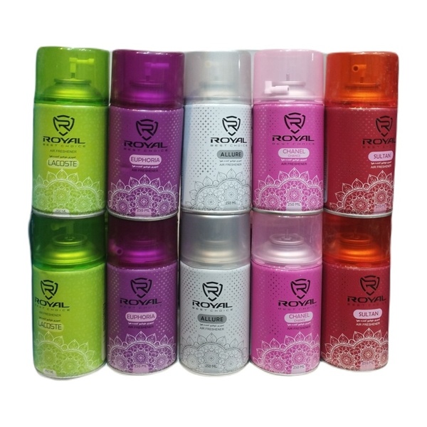 اسپری خوشبو کننده هوا رویال با انواع رایحه حجم 250 میلی لیتر بسته 24 عددی
